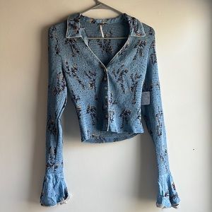 Free People Blue floral shirt